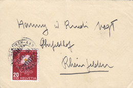 Switzerland AARBAD-MENZIKEN-AARGAU BAHNPOST 'Petite' 1945 Cover Brief RHEINFELDEN Pro Juventute Stamp - Altri & Non Classificati