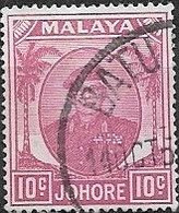 JOHORE 1949 Sultan Sir Ibrahim - 10c - Mauve FU - Johore