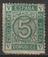 Spain 1872 Sc 177 Ed 117 MNG Toned - Unused Stamps