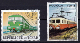2 Locomotives Françaises, Oblitérés Tchad Et Paraguay - Trains
