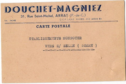 ARRAS (62) Carte Commerciale Publicitaire Douchet Magniez - Arras