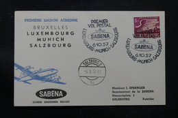 LUXEMBOURG - Enveloppe 1er Vol En 1957 Luxembourg / Munich / Salzburg - L 76396 - Lettres & Documents