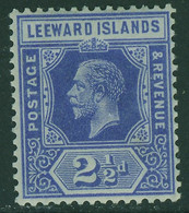 LEEWARD ISLANDS KGV 1912 2½d Bright Blue SG 50 Lightly Mounted Mint - Leeward  Islands
