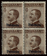 ITALIA ISOLE DELL'EGEO PATMO 1912 40 C. (Sass. 6) QUARTINA NUOVA INTEGRA ** - Egée (Patmo)