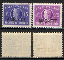 TRIESTE - AMGFTT - 1949 - 15-20 LIRE SOVRASTAMPA SU UNA RIGA - MNH - Fiscaux