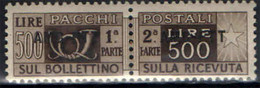 TRIESTE - AMGFTT - 1949 - PACCHI POSTALI - SOVRASTAMPA SU UNA LINEA -  500 LIRE - MNH - Postal And Consigned Parcels