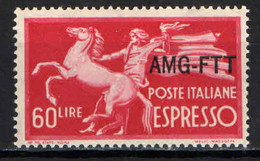 TRIESTE - AMGFTT - 1950 - SERIE DEMOCRATICA - SOVRASTAMPA SU UNA RIGA - VALORE DA 60 LIRE - MNH - Posta Espresso