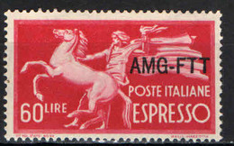 TRIESTE - AMGFTT - 1950 - SERIE DEMOCRATICA - SOVRASTAMPA SU UNA RIGA - VALORE DA 60 LIRE - MNH - Express Mail