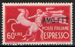 TRIESTE - AMGFTT - 1950 - SERIE DEMOCRATICA - SOVRASTAMPA SU UNA RIGA - VALORE DA 60 LIRE - MNH - Express Mail