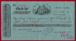 USA-ALASKA-MONTENEGRO, CHECK JUNEAU CASHED In RIJEKA CRNOJEVICA 1910 RARE!!!!!!!!!!! - Verenigde Staten