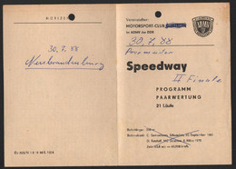 Speedway Neubrandenburg 30.7.1988 , DDR Paar Finale Programmheft , Rennprogramm - Motos