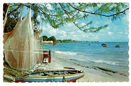 Ref 1424 - 1970 Barbados Postcard - Fishing Scene Worthing - Super Tourism Slogan 15c Rate To Falmouth - Barbados (Barbuda)
