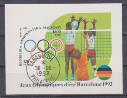 Bloc Feuille Dela République Malgache De 1992 JO De Barcelone Volleyball Bloc Oblitéré - Summer 1992: Barcelona