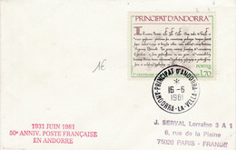 ANDORRE LETTRE POUR LA FRANCE 1981 - Cartas & Documentos