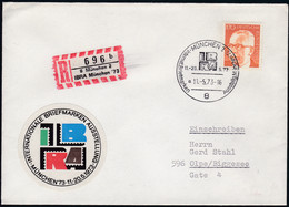 R-Brief Mit Sonder R Zettel, NEZ - München  2, IBRA '73;  696 Ub "b" - Etiquettes 'Recommandé' & 'Valeur Déclarée'