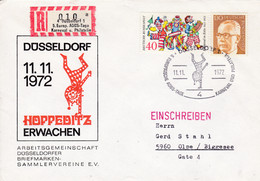 R-Brief Mit Sonder R Zettel, NEZ - Düsseldorf 1, 5. Europ. ADBS-Tage Karneval U. Philatelie, Nr. 010, Ub "a" - R- & V- Vignetten