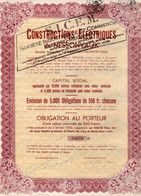 Obligation Au Porteur D'une Valeur De 500 Frcs - Constructions Electriques - Fraipont-Nessonvaux 1927. - Elettricità & Gas