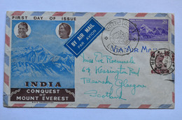 India 1953 Conquest Of Everest Air Mail FDC To Scotland Tenzing Hillary - Climbing