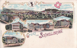 Gruss Aus Schwellbrunn AR, Gasthof Kreuz, Hirschen, Harmonie Und Säntis, Litho (10302) - Schwellbrunn
