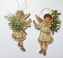 2 ANGES DECORATION DE NOEL....REPRODUCTION ANCIENS DECOUPIS...CARTON FORT...SAPINS...DOUBLE FACE - Angeles