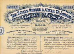 Titre Au Porteur De 1 Action Ordinaire De 1 £ - The Eccles Rubber & Cycle C°, Limited - UK Eccles Lancashire 1898. - Industrie