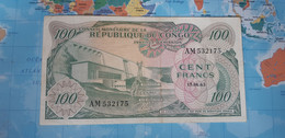 CONGO DEMOCRATIC REPUBLIC KINSHASHA 100 FRANCS 1963 P 1a USED VF++ - República Democrática Del Congo & Zaire