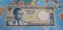 CONGO DEMOCRATIC REPUBLIC KINSHASHA 1000 FRANCS 1964 P 8a USED VF - République Démocratique Du Congo & Zaïre