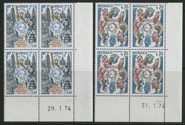 MONACO N° 954 + 955. 2 Blocs De 4 Neufs ** (MNH) Coins Datés Du 29/1/74 Et Du 31/1/74. "U.P.U." TB/VG - Unused Stamps
