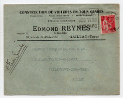 - Lettre VOITURES Edmond REYNÉS, GAILLAC Pour LA BARTHARIÉ / MAILHOC Via VILLENEUVE-SUR-VÈRE (Tarn) 12.7.1935 - - Cartas