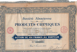 Action De 100 Frcs Au Porteur - Société Alsacienne De Produits Chimiques - Paris 1928. - Industrie