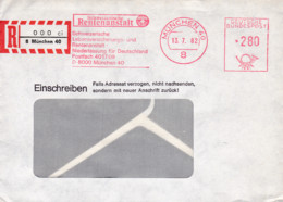 Eingedruckter R-Zettel,. 8 München 40, Nr. 000 Ub "ci", Schweizerische Rentenanstalt - R- & V- Labels