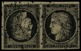 Oblit. N°3d 20c Noir S/jaune, Paire Tête-bèche Obl étoile, RARE - TB - 1849-1850 Ceres