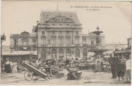 CPA  50  CHERBOURG   LA PLACE DU CHATEAU ET LE THEATRE - Cherbourg