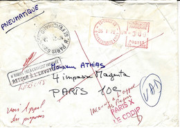 1972- Env. PNEU Affr. E M A 3 F  Avec Inconnu à L'appelles Préposés  / PARIS X / LE CDDIP Rouge - Legerstempels (voor 1900)