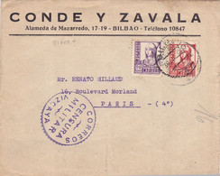 21600# Espagne LETTRE CENSURE CORREOS CENSURA MILITAR VIZCAYA Obl BILBAO 1938 PARIS ESPANA - Marques De Censures Nationalistes