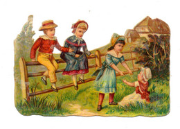 ANCIEN AUTHENTIQUE CHROMO DÉCOUPI - ENFANTS JOUANT SE PROMENANT - 10,5 X 7 Cm - NEUF - Children