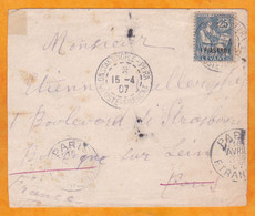 1907 - BFE - 25 C Mouchon Surchargé 1 Piastre Sur Enveloppe De Constantinople Pera Vers Boulogne Sur Seine - Cartas & Documentos