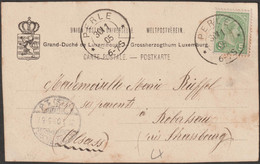 Luxembourg 1905. Carte Postale De Mondorf-les-Bains. De Perlé (Pärel, Perl) / Redange à Strasbourg Robertsau - Maschinenstempel (EMA)