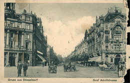 Duesseldorf Düsseldorf Gruss Aus ...Allemagne Deutschland Graf Adolfstrasse Carte Rognée Côté Droit Voiture Animée 1913 - Duesseldorf