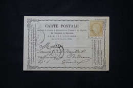 FRANCE - Carte Précurseur De Moissac Pour Bordeaux En 1873, Affranchissement Cérès 15ct - L 77033 - Vorläufer