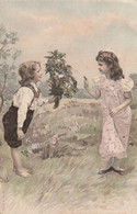 Jolie Fillette  Arrosant Le Bouquet Offert Par Son "amoureux". Jolie Carte Style Viennoise - Gruppi Di Bambini & Famiglie