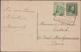 Luxembourg 1920 Y&T 96 Et 110. Carte Postale à 15 C, Tarif Réduit Pour Signature, Trois-Vierges - Luxembourg Ambulant - Máquinas Franqueo (EMA)