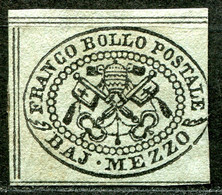 Z2099 ASI STATO PONTIFICIO 1852 Stemma Pontificio 1/2 Baj, MH Senza Gomma, Sassone N. 1, SECONDA SCELTA, Valore Catalogo - Etats Pontificaux