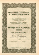Nederland/Dutch - Aandeel 1.000 Gulden Sajetfabriek En Breierij Parmentier. - Leiden 1920 - Textil