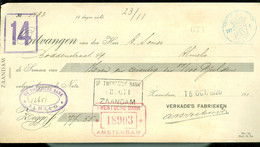 KWITANTIE MET BELASTINGZEGEL Als Stempel NOORD HOLLAND Uit 1926 Van TWENTSCHE BANK ZAANDAM + ALMELO + AMSTERDAM (11.850H - Revenue Stamps