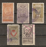 Pologne 1921 - Petit Lot De 5 Timbres Fiscaux - Oplata Stemplowa - Revenue Stamps
