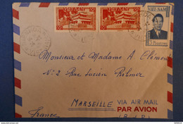 E11 VIETNAM BELLE LETTRE 1924 PAR AVION BIENHOA POUR MARSEILLE FRANCE + PAIRE TIMBRES AFFRANCHISSEMENT PLAISANT - Vietnam