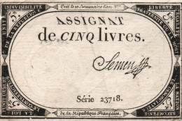 FRANCIA  ASSIGNAT 5 LIVRES 1793   P-A-76 - ...-1889 Circulated During XIXth