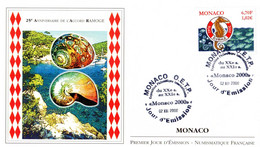 "  25 ANS DE L'ACCORD DE RAMOGE " Sur Enveloppe 1er Jour De 2000 De Monaco. N° YT 2284. Parf état. FDC - Umweltschutz Und Klima