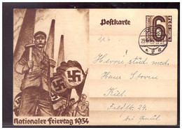 Dt-Reich (020898) Ganzsache P251 Nationaler Feiertag 1934, Gelaufen Zeitz Am 29.6.1934 - Postwaardestukken